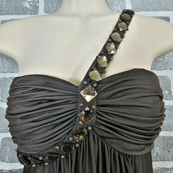 Cache Gray Ombre Womens Sz 2 Jeweled Beaded Strap Flowy Lined Midi Dress‎ - Picture 4 of 11